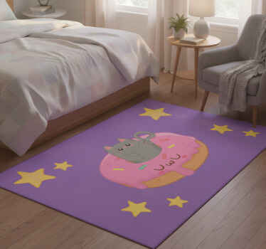 Vinyl teppich lila katze und donut - TenStickers