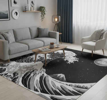 Alfombra vinílica negra ola de kanagawa de noche - TenVinilo