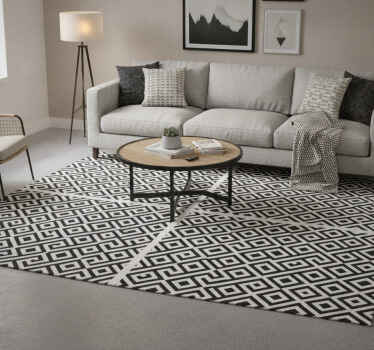 Vinyl tapijt zwart met zwart-wit geometrisch patroon - TenStickers