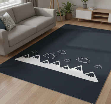Alfombra vinílica negra montañas a mano con nubes - TenVinilo
