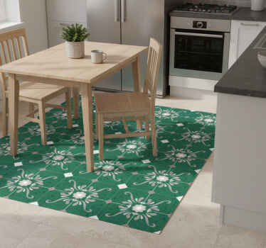 Green vinyl rug with vintage tile design - TenStickers