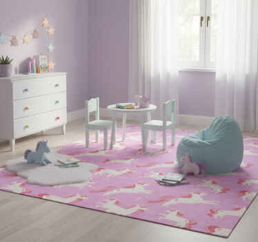 Tapis vinyle rose licornes pastel avec plantes et fleurs - TenStickers