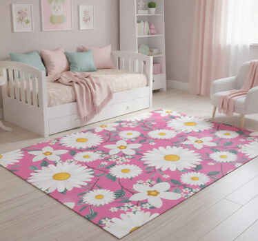 Tapis vinyle rose fleurs de marguerite sur fond rose - TenStickers