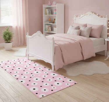 Tapis vinyle rose motif fleurs à pois noirs - TenStickers