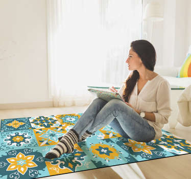 Alfombra vinilica hidraulica azul y amarilla - TenVinilo