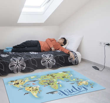 Alfombra vinílica infantil mapamundi fauna - TenVinilo