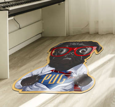 Retro vinyl tæppe - hund med briller - TenStickers