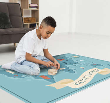 Funny vinyl world map rug with name - TenStickers