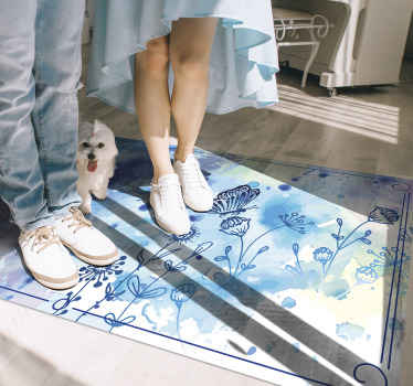 Alfombra vinílica flores elegancia floral acuarela - TenVinilo