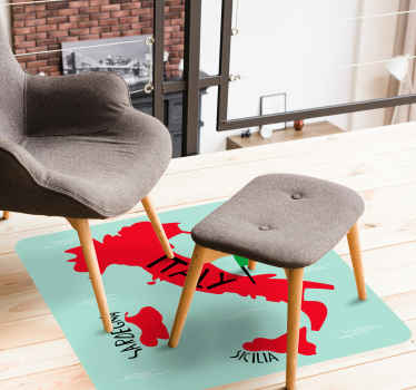 Decorative coloured Italy map rug. Suitable carpet for any room in the home, it can be placed on a living room floor, bedroom and hallways.