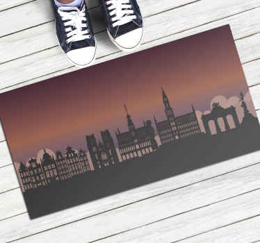 Tapis vinyle carte du monde silhouette monuments Belgique - TenStickers