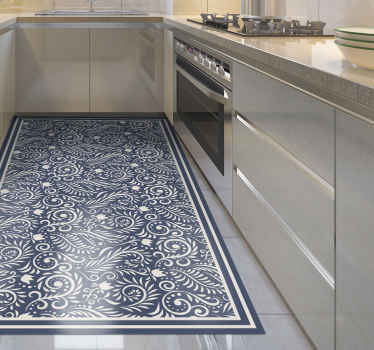 Tapis lino cuisine motif ornement floral - TenStickers