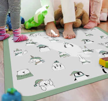 Cute Winter Cartoon Animals vinyl rug - TenStickers