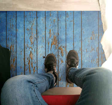 Distressed Blue Planks wood effect vinyl rug - TenStickers