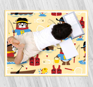 Fishing Bear Adventure kids vinyl rug - TenStickers