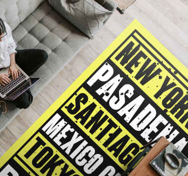 Alfombra vinílica con frase Nombres de ciudades - TenVinilo