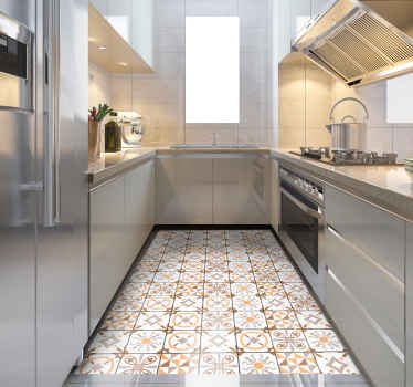 Tapis lino cuisine carreaux bruns - TenStickers