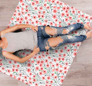 Pink Flower field floral vinyl rug - TenStickers