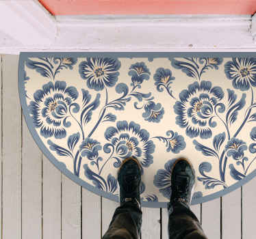 Blå elegante blomster vinyl tæppe - TenStickers