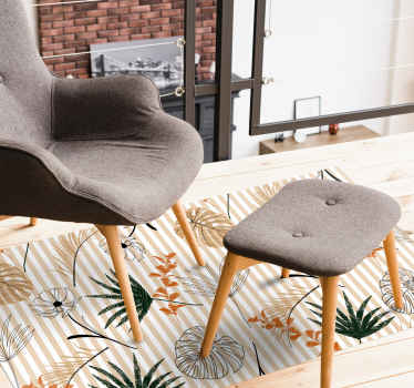 Alfombra vinílica blanca flores negras y beige - TenVinilo