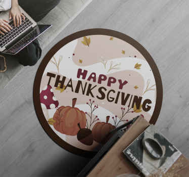 happy thanksgiving mushroom and pumpkins rug - TenStickers
