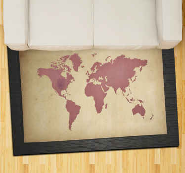 Alfombra vinilo salón mapamundi madera vintage - TenVinilo