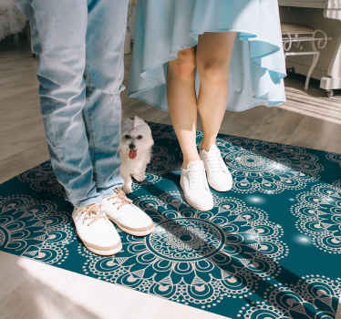 λουλουδάτο μπλε φως Μάνταλα βινύλιο χαλί - TenStickers