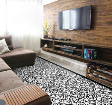 Alfombra vinílica mandala Patrón de mandala blanco y negro - TenVinilo