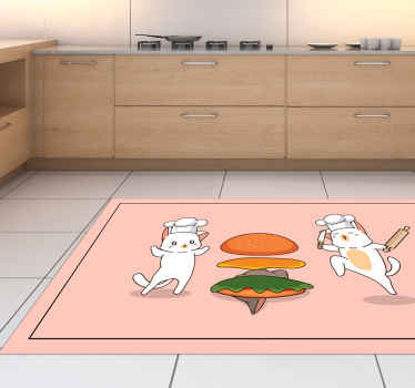 Alfombra vinilo cocina rosa con gatos - TenVinilo