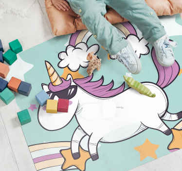 Alfombra vinílica infantil unicornio con gafas - TenVinilo