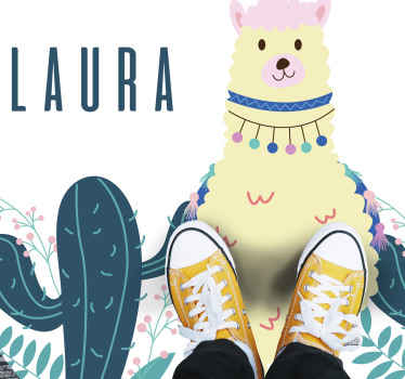 Vinyl rug with a lama and a name, great as a decoration for your room. Easy to apply and clean. Made of high quality vinyl.