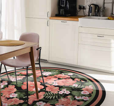 Alfombra vinílica flores motivo circular floral - TenVinilo