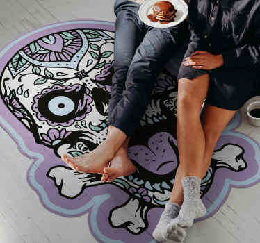 Alfombra vinílica juvenil cráneo blanco y negro - TenVinilo