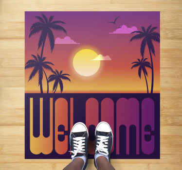Tapis vinyle citation coucher de soleil tropical bienvenue - TenStickers