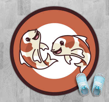 Playful Koi Circle animal mat - TenStickers