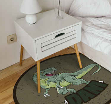 Groene achtergrond dino met naam vinyl vloerkleed - TenStickers