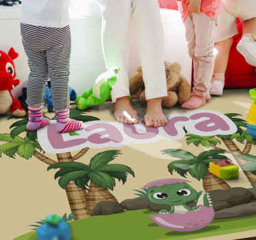 Gepersonaliseerde dinosaurusscène vinyl tapijt met naam - TenStickers