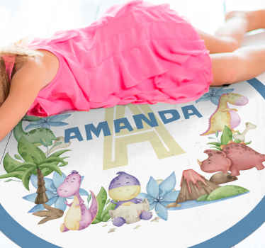 Dinosaurus cirkel vinyl tapijt met naam - TenStickers