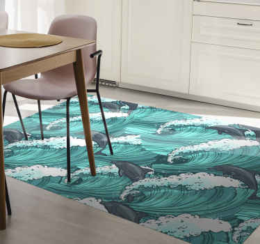 Dolphin Wave Motif animal vinyl rug - TenStickers