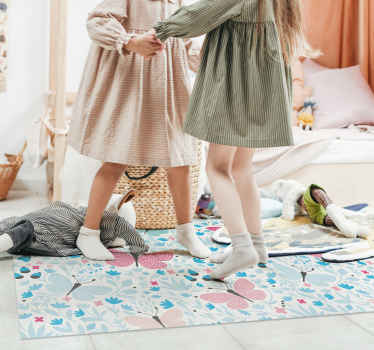 Modrý motív ružový detský vinylový koberec - Tenstickers