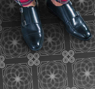 Tappeto vinile nero motivi floreali geometrici - TenStickers