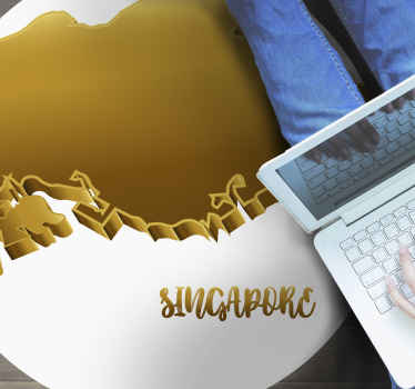 新加坡黄金地图世界地图地毯 - TenStickers