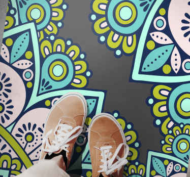 Alfombra vinílica mandala motivo botánico vibrante - TenVinilo