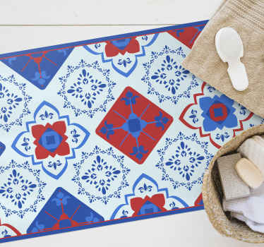 Blue and red floral pattern nature vinyl rug - TenStickers