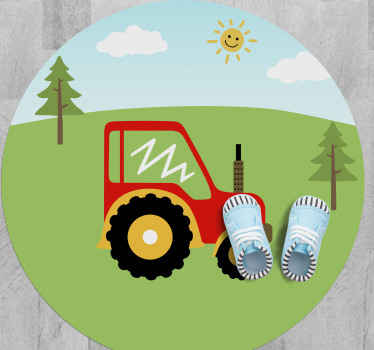 Farm red tractor kids vinyl rug - TenStickers