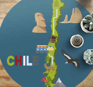Alfombra vinílica mapa Chile con flora y fauna - TenVinilo