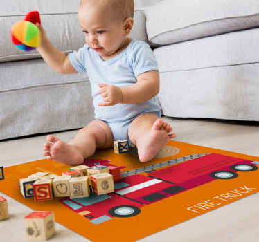 Red fire truck kids vinyl rug - TenStickers