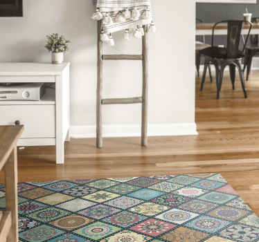 Vinyl Teppich Wohnzimmer buntes Mandala-Fliesenmotiv - TenStickers