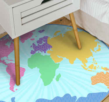 Alfombra vinílica mapamundi círculo de mapa colorido - TenVinilo