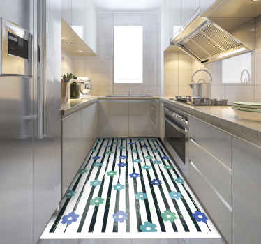 Floral Striped Design kitchen vinyl carpet - TenStickers